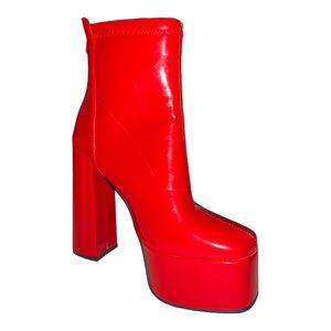 Jingpin Womens Lolita Ankle Boots Red Patent High Block Heel Boots Cosplay 39 9
